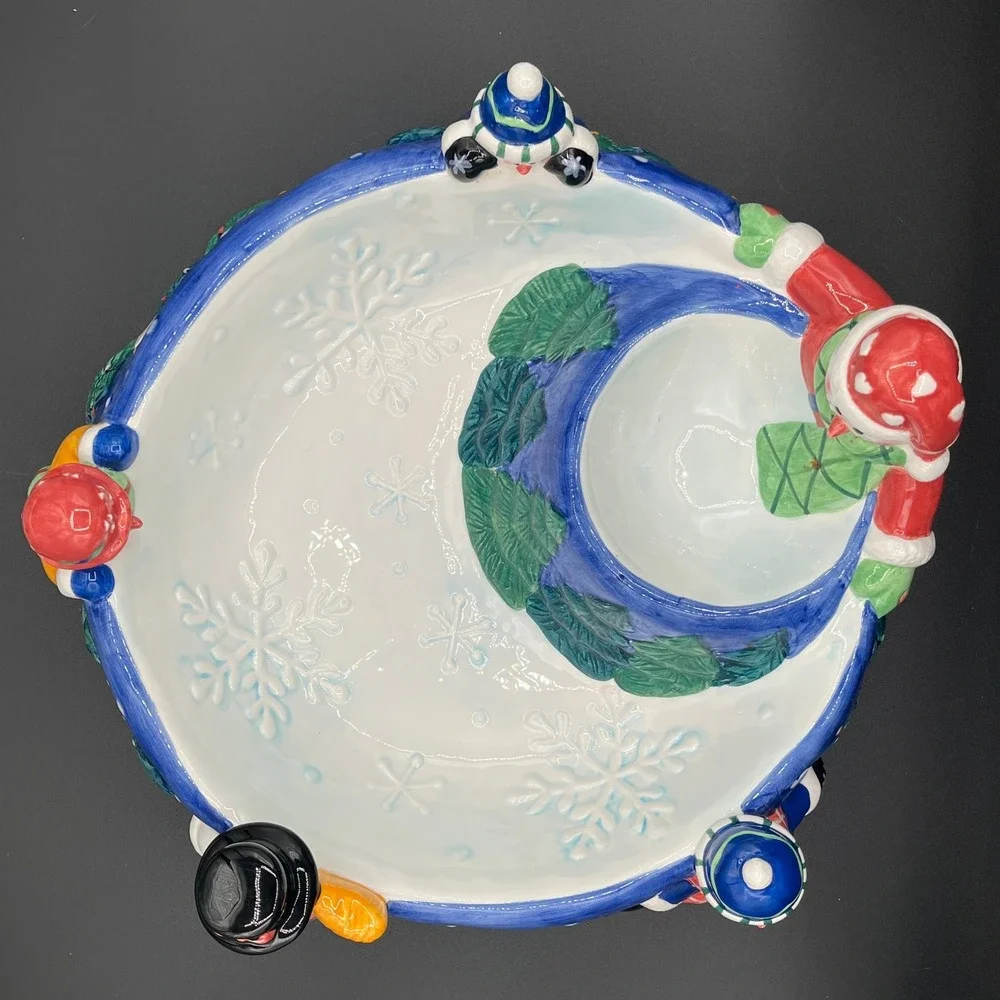 Christmas Snowman Chip Dip Serving Bowl Holiday Party Decor Winter Tray 11